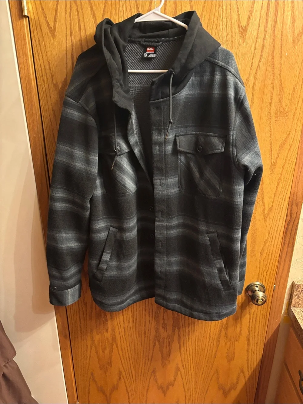 Quicksilver Hooded Plaid Shirt Jacket - Gray